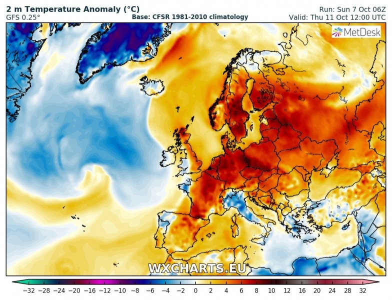 previsioni meteo caldo europa 11 ottobre anomalia termica