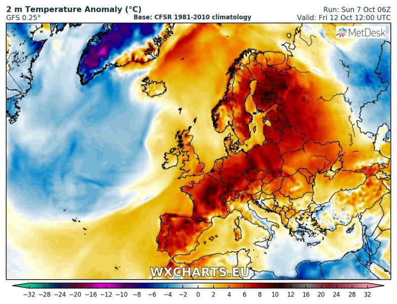 previsioni meteo caldo europa 12 ottobre anomalia termica