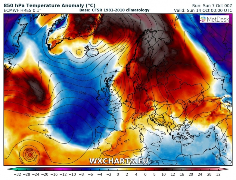 previsioni meteo caldo europa 14 ottobre anomalia termica 2