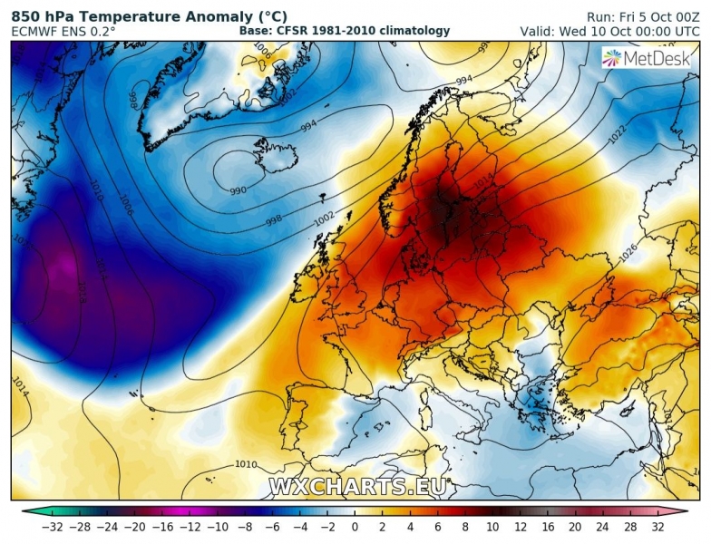 previsioni meteo europa 10 ottobre anomalia termica