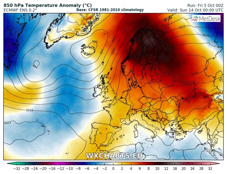 previsioni meteo europa 14 ottobre anomalia termica