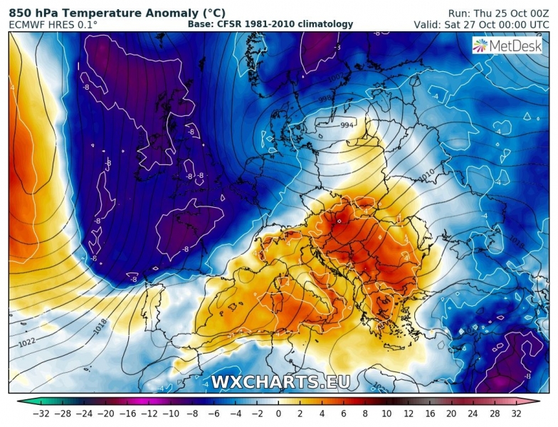 previsioni meteo europa 27 ottobre anomalia termica