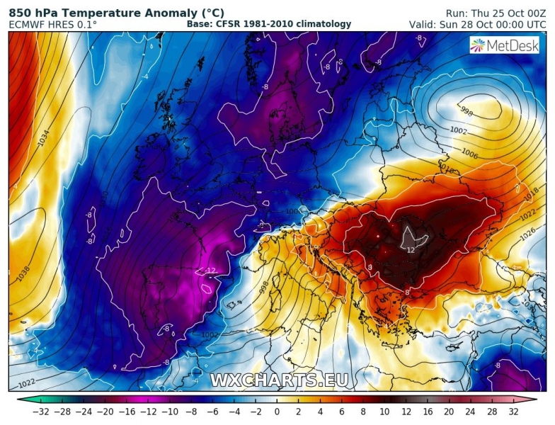 previsioni meteo europa 28 ottobre anomalia termica