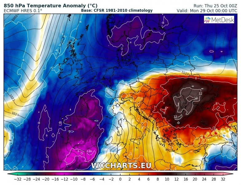 previsioni meteo europa 29 ottobre anomalia termica