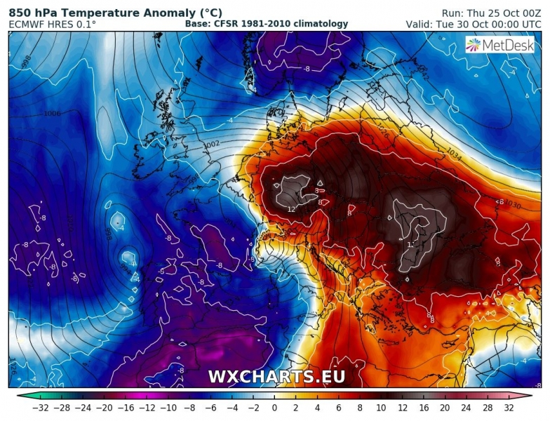 previsioni meteo europa 30 ottobre anomalia termica