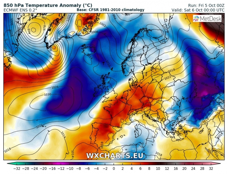 previsioni meteo europa 6 ottobre anomalia termica