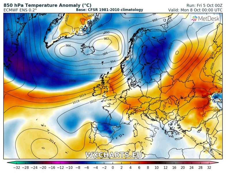 previsioni meteo europa 8 ottobre anomalia termica