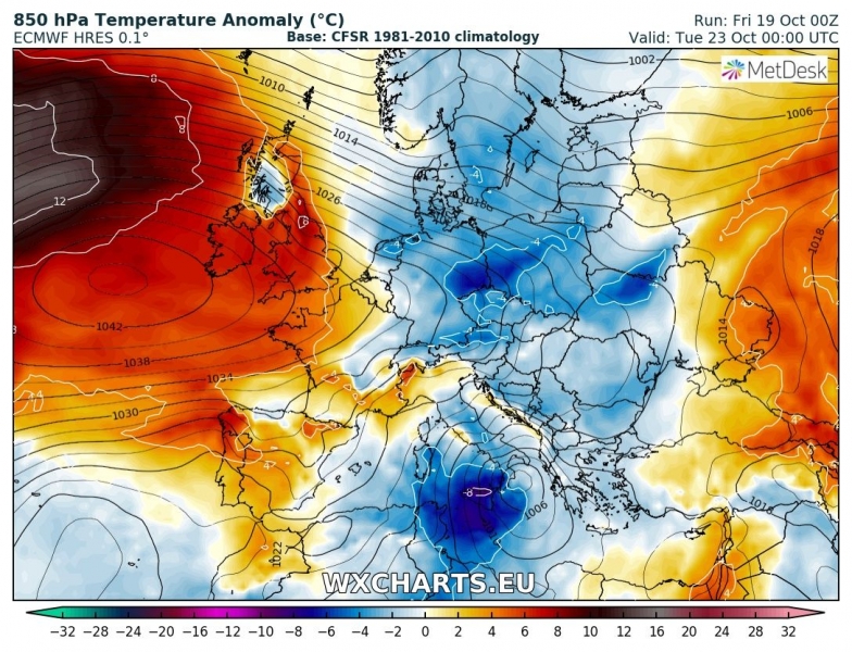 previsioni meteo europa freddo 23 ottobre anomalia termica