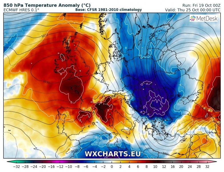 previsioni meteo europa freddo 25 ottobre anomalia termica