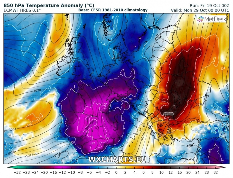 previsioni meteo europa freddo 29 ottobre anomalia termica