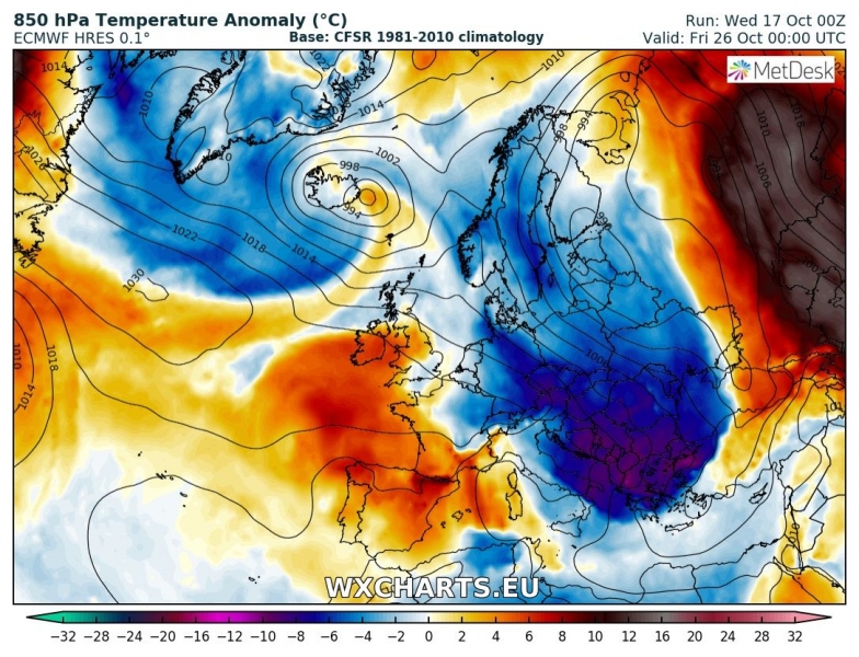 previsioni meteo freddo europa 26 ottobre anomalia termica