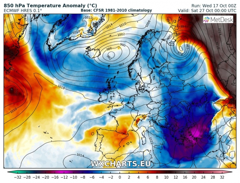 previsioni meteo freddo europa 27 ottobre anomalia termica