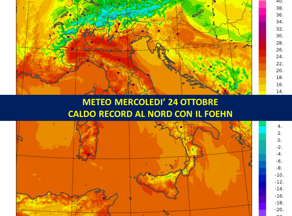 previsioni meteo italia caldo mercoledì 24 ottobre foehn nord