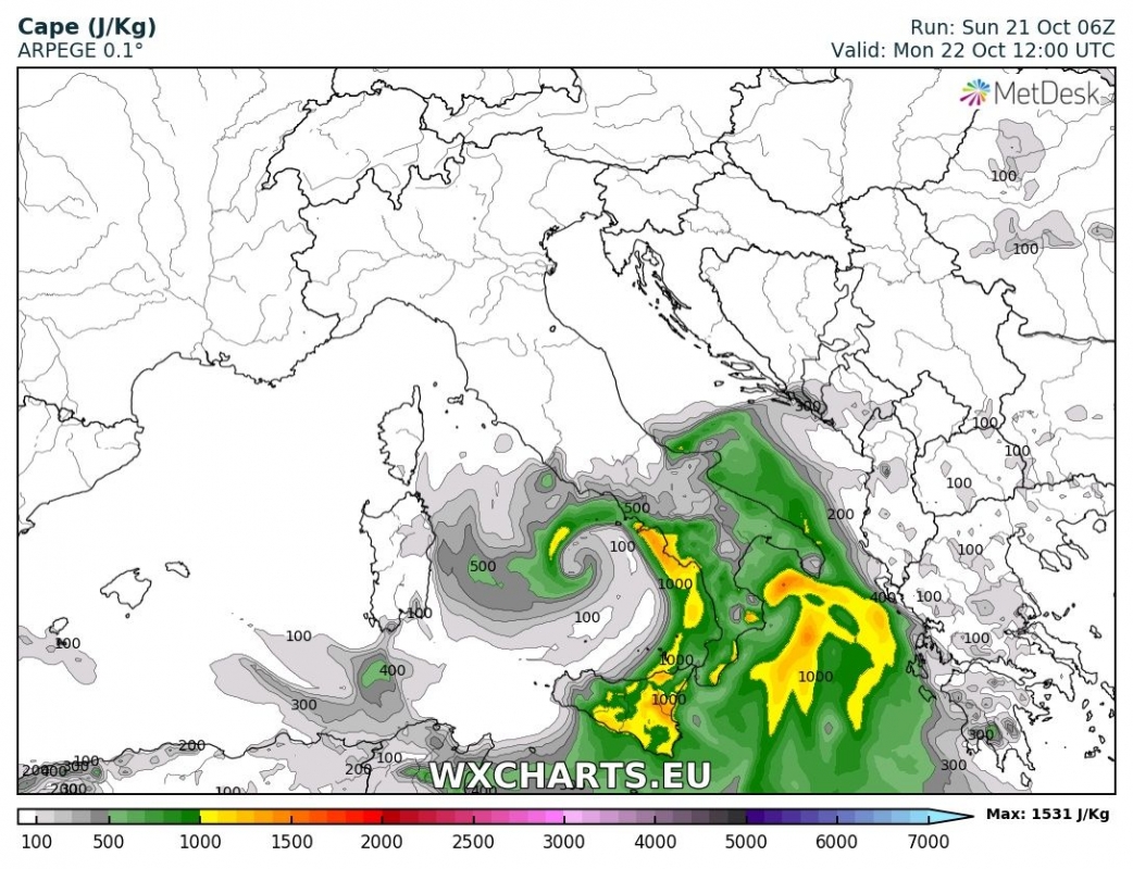 previsioni meteo maltempo italia 22 ottobre CAPE
