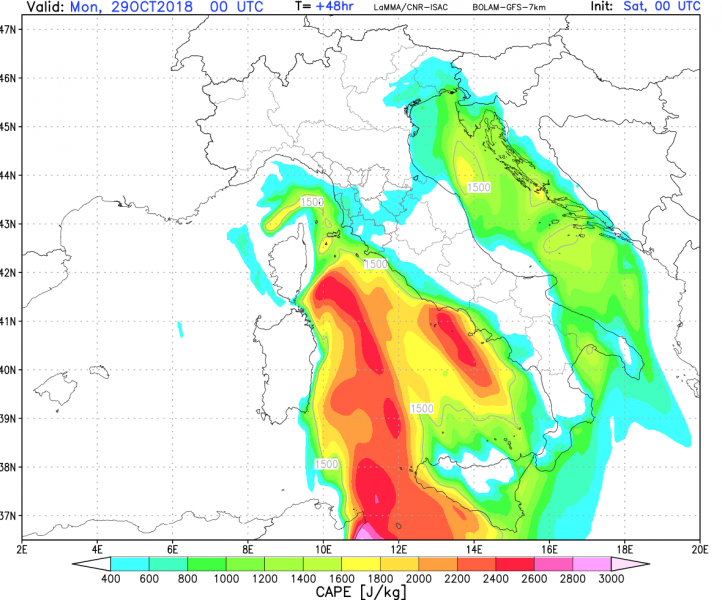 previsioni meteo maltempo mediterraneo 29 ottobre CAPE italia
