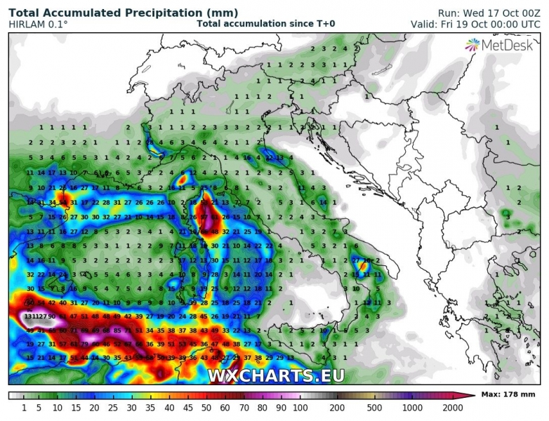 previsioni meteo mediterraneo 19 ottobre precipitazioni totali sardegna sud italia