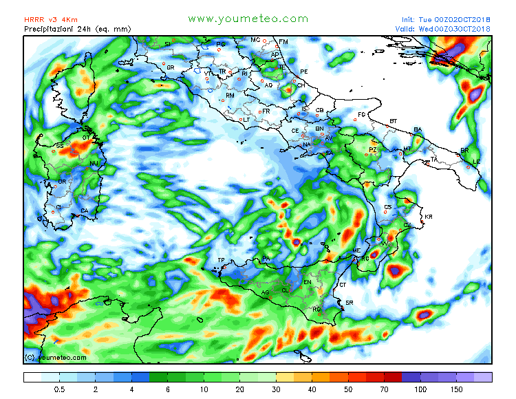 previsioni meteo mediterraneo 3 ottobre precipitazioni totali