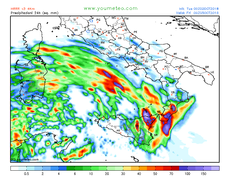 previsioni meteo mediterraneo 5 ottobre precipitazioni totali