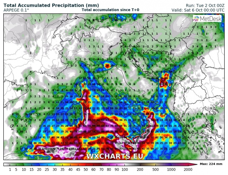 previsioni meteo mediterraneo 6 ottobre precipitazioni totali 2