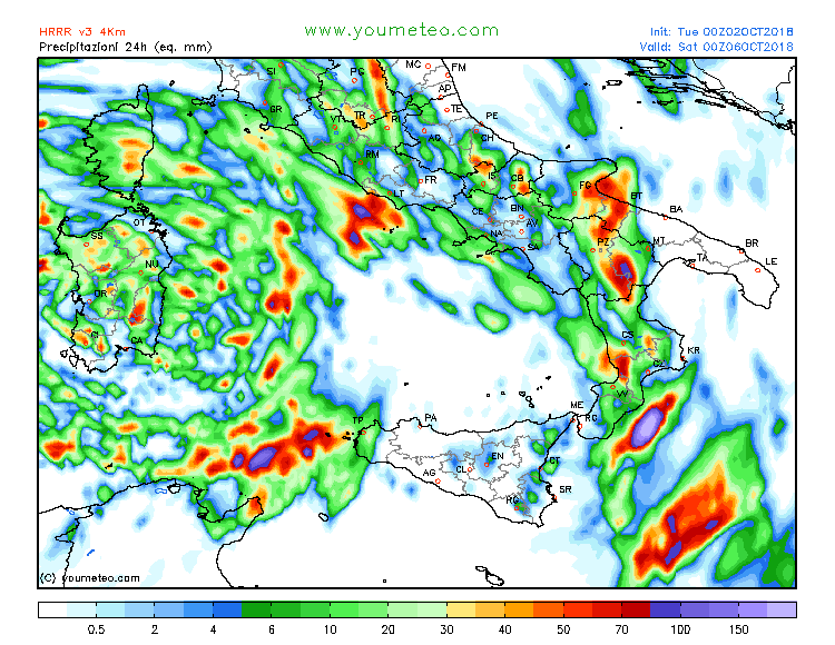 previsioni meteo mediterraneo 6 ottobre precipitazioni totali 4
