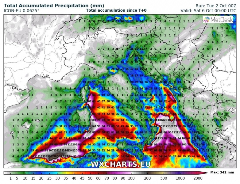 previsioni meteo mediterraneo 6 ottobre precipitazioni totali