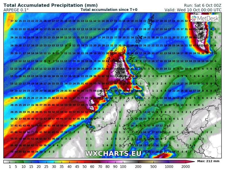 previsioni meteo regno unito irlanda precipitazioni totali 10 ottobre