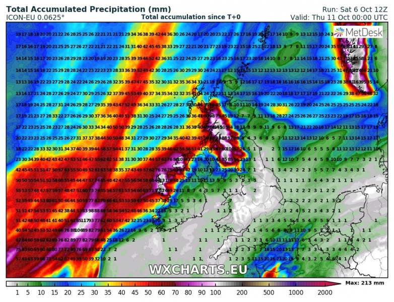 previsioni meteo regno unito irlanda precipitazioni totali 11 ottobre