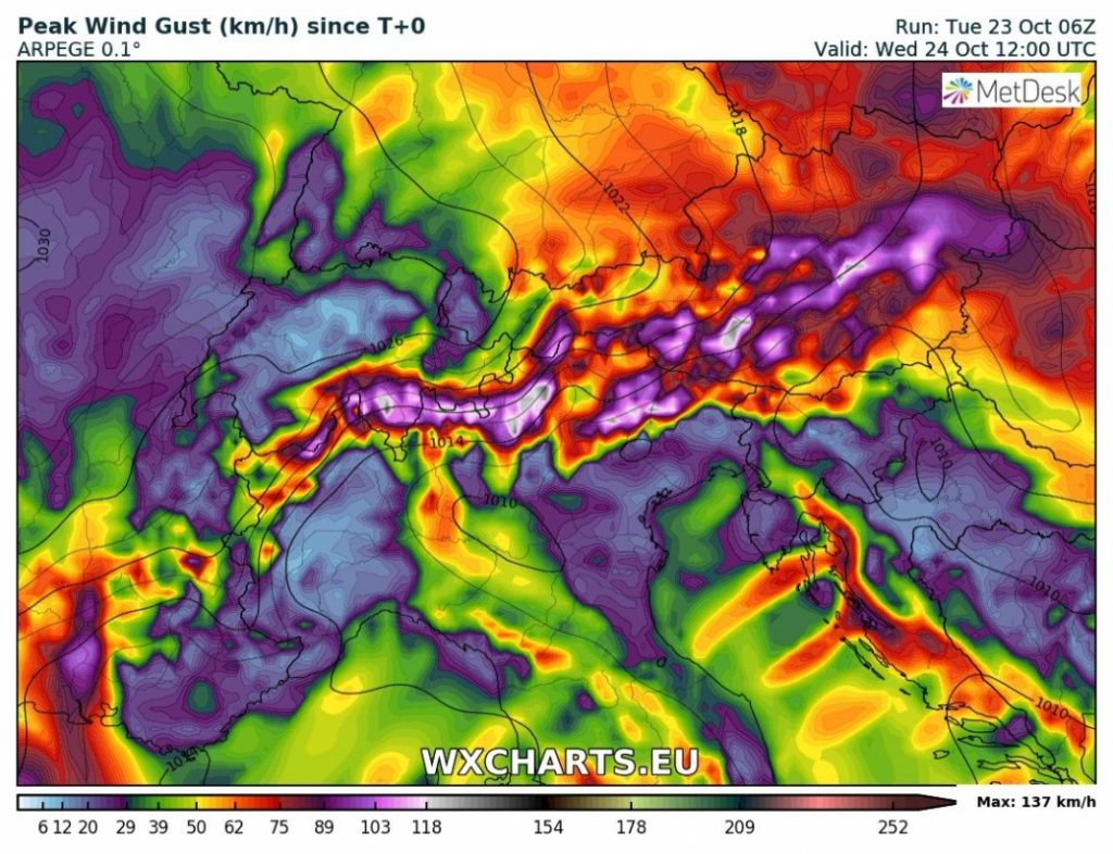 previsioni meteo venti massimi nord italia
