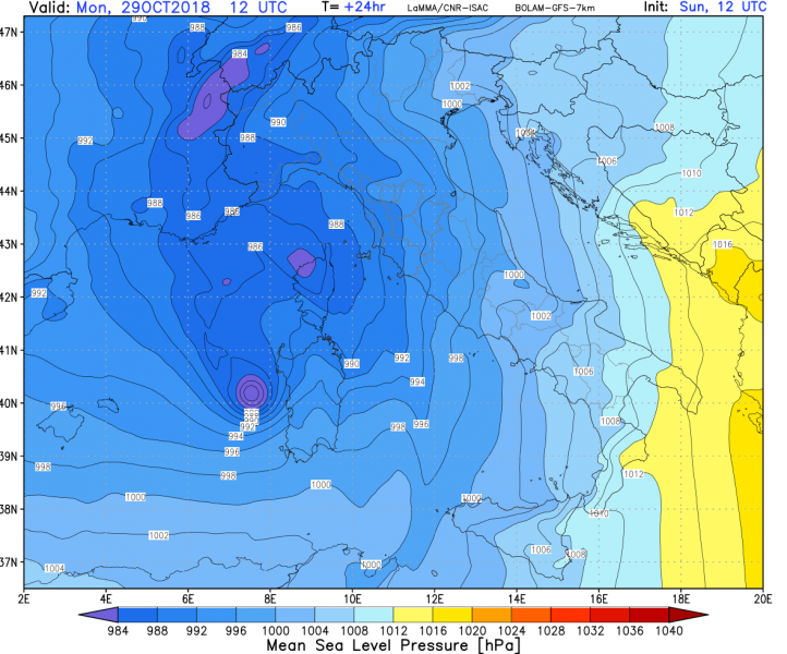 tempesta vento sardegna 29 ottobre pressione