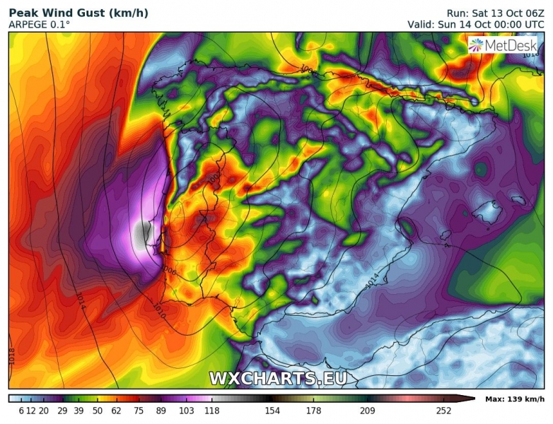 uragano leslie portogallo 14 ottobre venti massimi 2