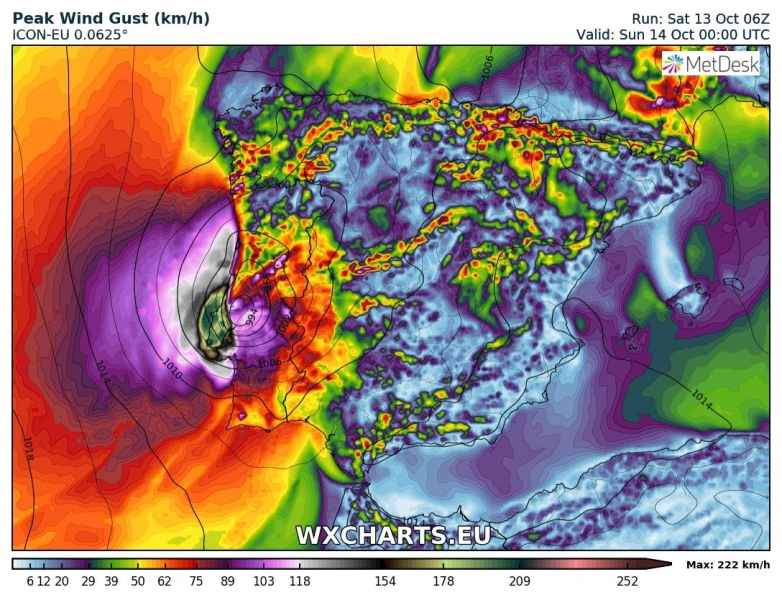 uragano leslie portogallo 14 ottobre venti massimi