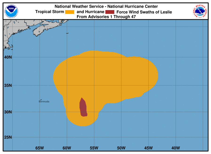 uragano leslie storia venti