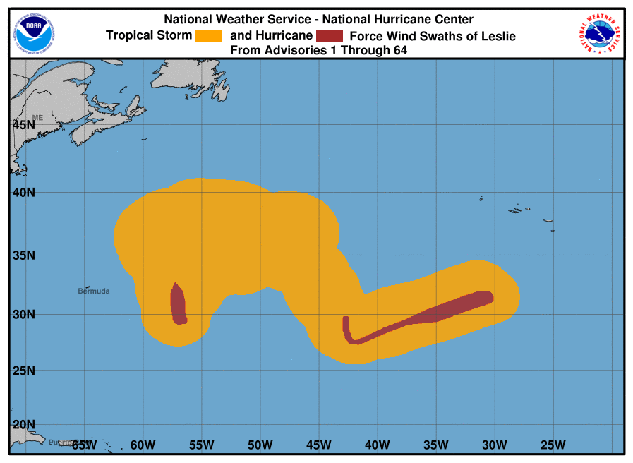 uragano leslie storia venti