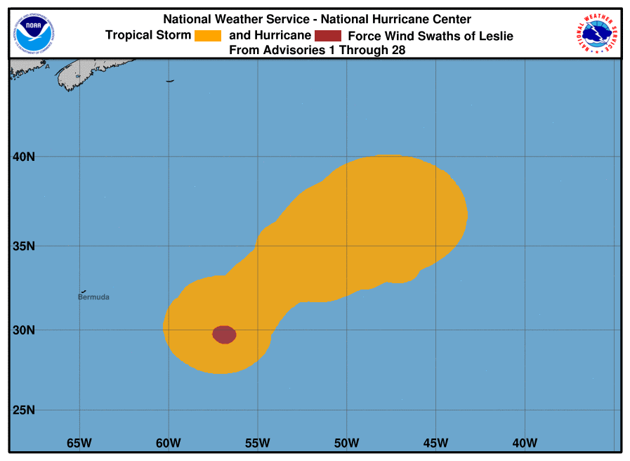uragano leslie storia venti