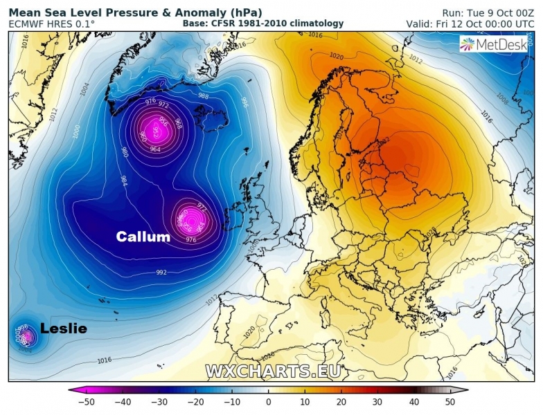 uragano leslie tempesta vento callum 12 ottobre