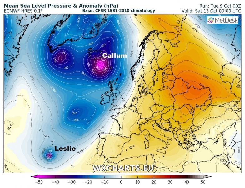 uragano leslie tempesta vento callum 13 ottobre