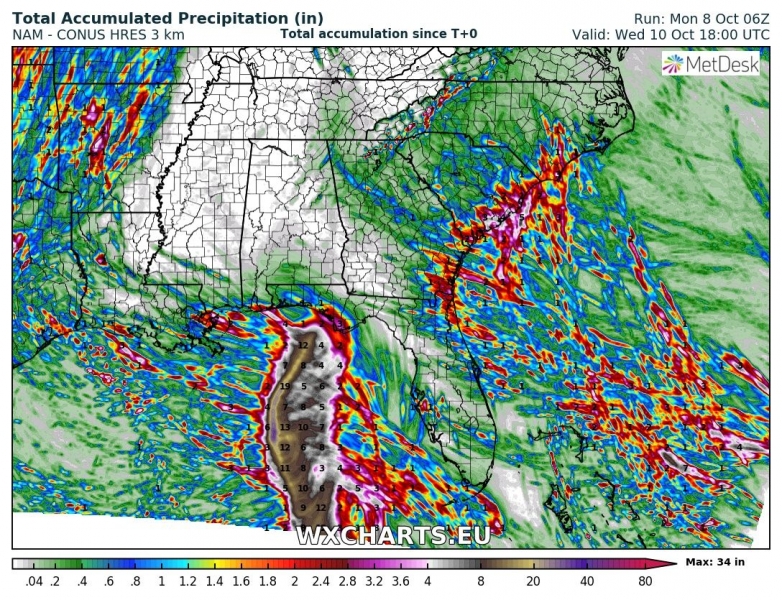 uragano michael usa precipitazioni totali 10 ottobre