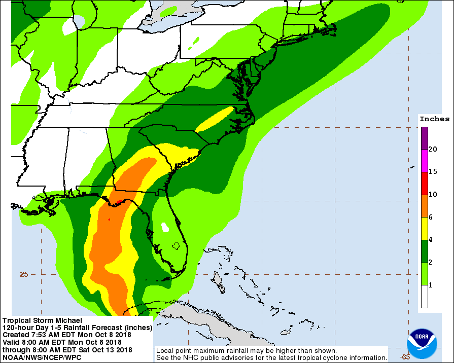 uragano michael usa precipitazioni totali