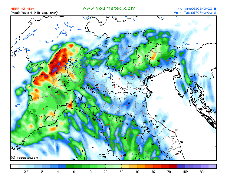 allerta meteo italia maltempo 6 novembre precipitazioni totali
