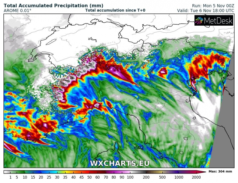allerta meteo italia maltempo 6 novembre precipitazioni totali