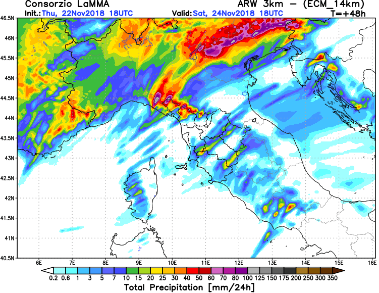 allerta meteo nord-est italia 24 novembre precipitazioni totali