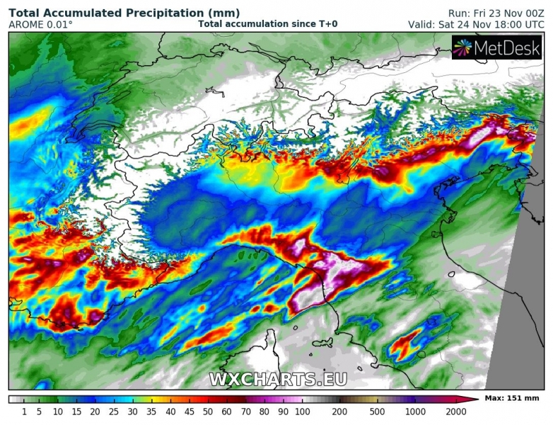 allerta meteo nord italia 24 novembre precipitazioni totali