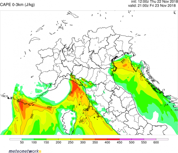 allerta meteo nord-ovest italia 23 novembre CAPE