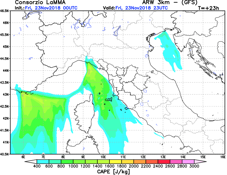 allerta meteo nord-ovest italia 23 novembre CAPE