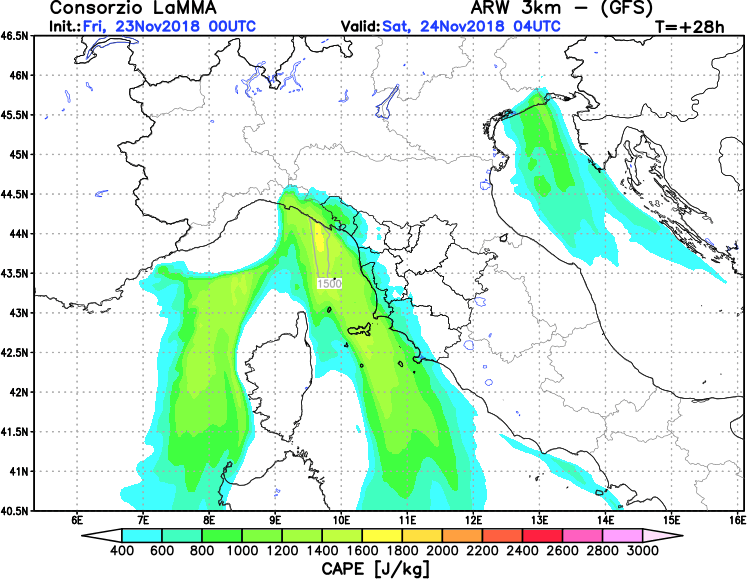 allerta meteo nord-ovest italia 24 novembre CAPE