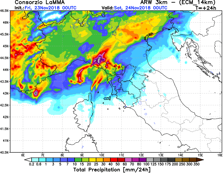allerta meteo nord-ovest italia 24 novembre precipitazioni totali 2