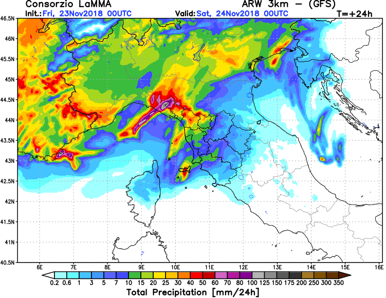 allerta meteo nord-ovest italia 24 novembre precipitazioni totali