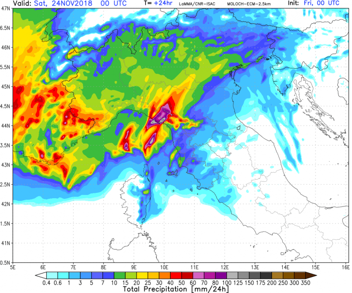 allerta meteo nord-ovest italia 24 novembre precipitazioni totali