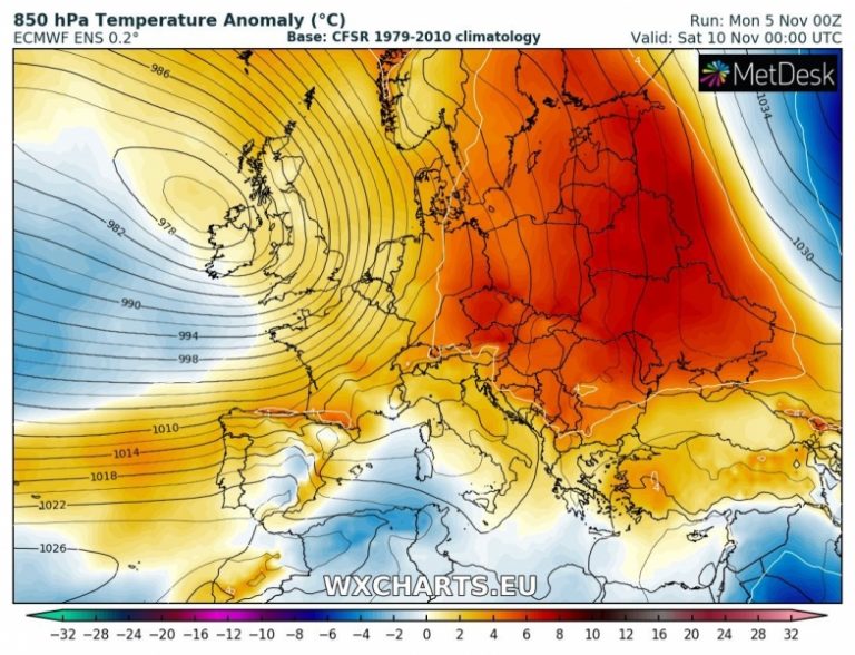 previsioni meteo europa 10 novembre anomalia termica