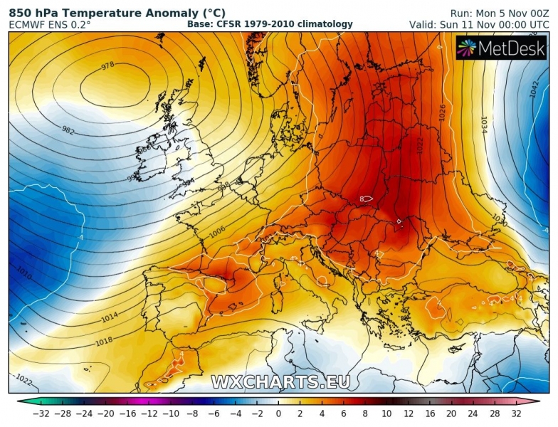 previsioni meteo europa 11 novembre anomalia termica